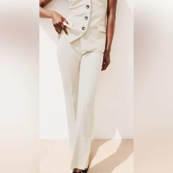 Beige Straight Leg Pants with Slits Sz S New - Picture 3 of 11